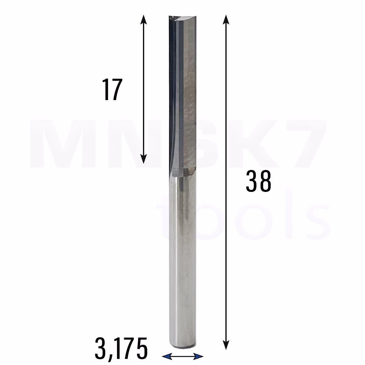 Frez prosty do drewna 2P | fi 3.175 mm x 17 mm x 38 mm | CNC VHM