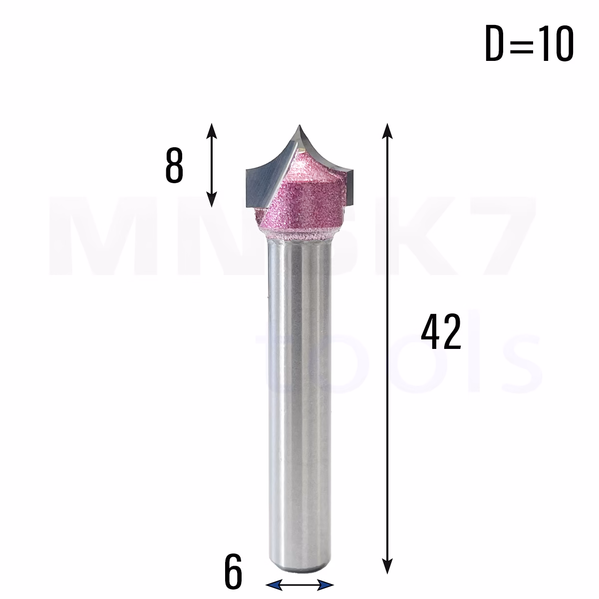 Frez z rowkiem typu V do drewna | trzpień 6 mm | fi 10 x 8 | VHM | CNC