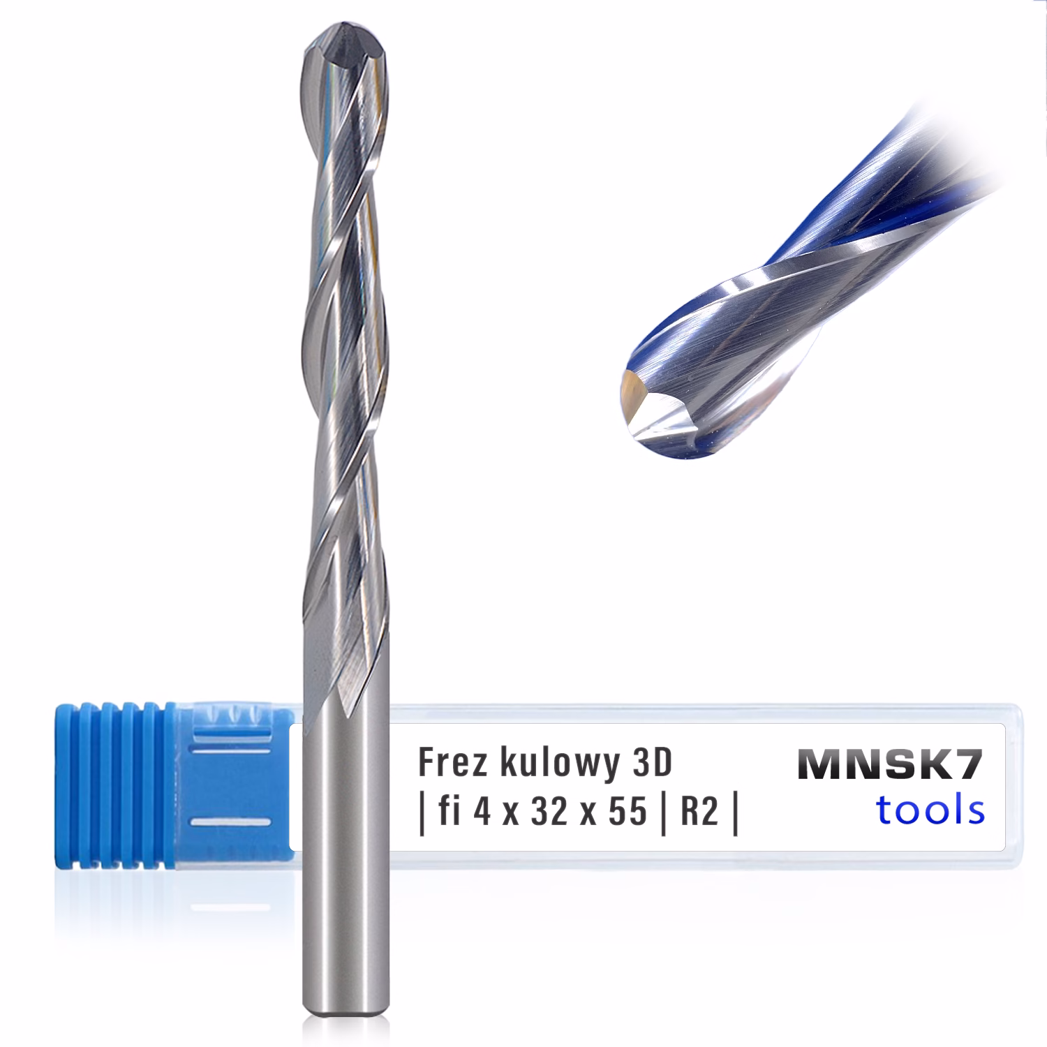Frez kulowy 3D 2P | trzpień 4 mm | fi 4 x 32 x 55 | R2 | VHM CNC