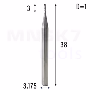 Frez uniwersalny jednopiórowy 1P | fi 1 x 3 x 38 | VHM CNC | Polerowany