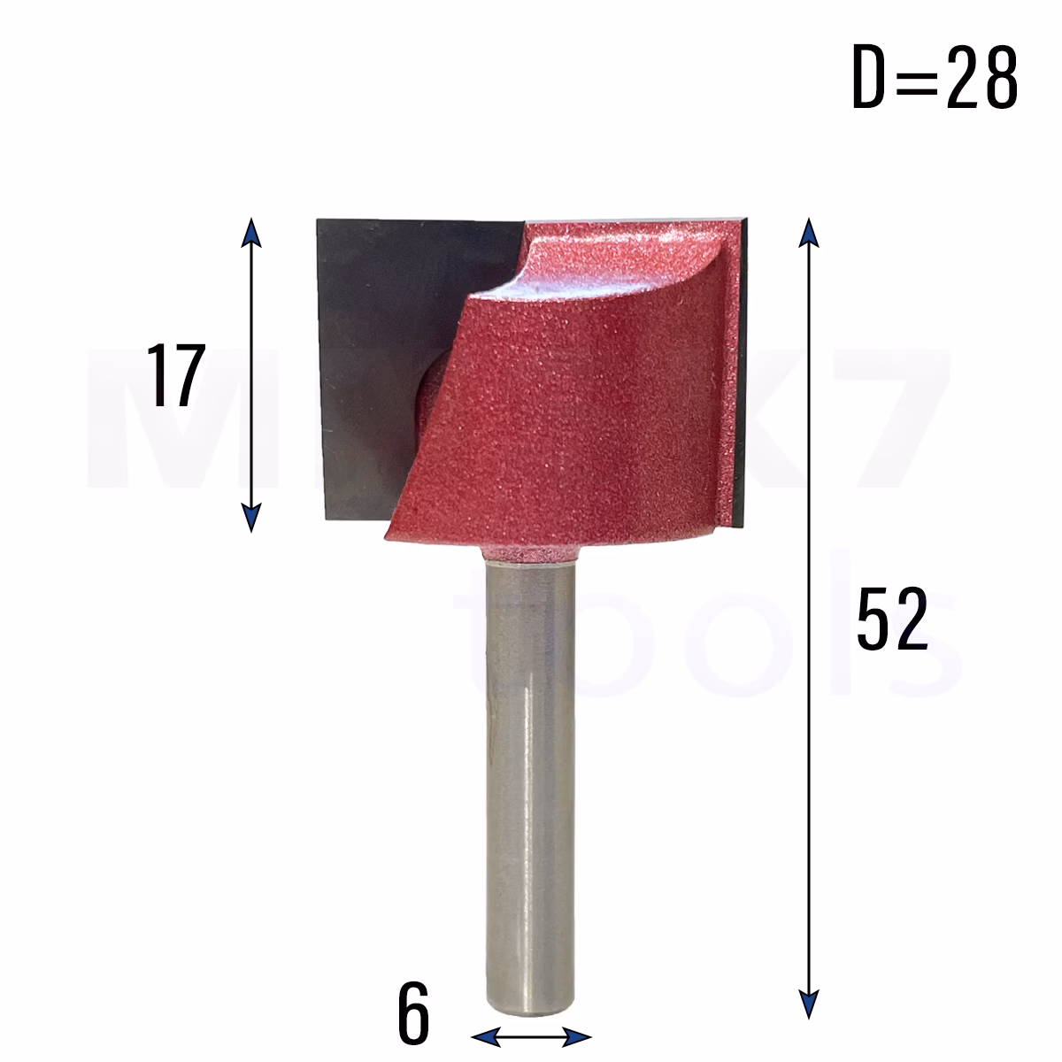 Frez prosty do drewna 2P | trzpień 6mm | fi 28 x 17 x 52 | VHM