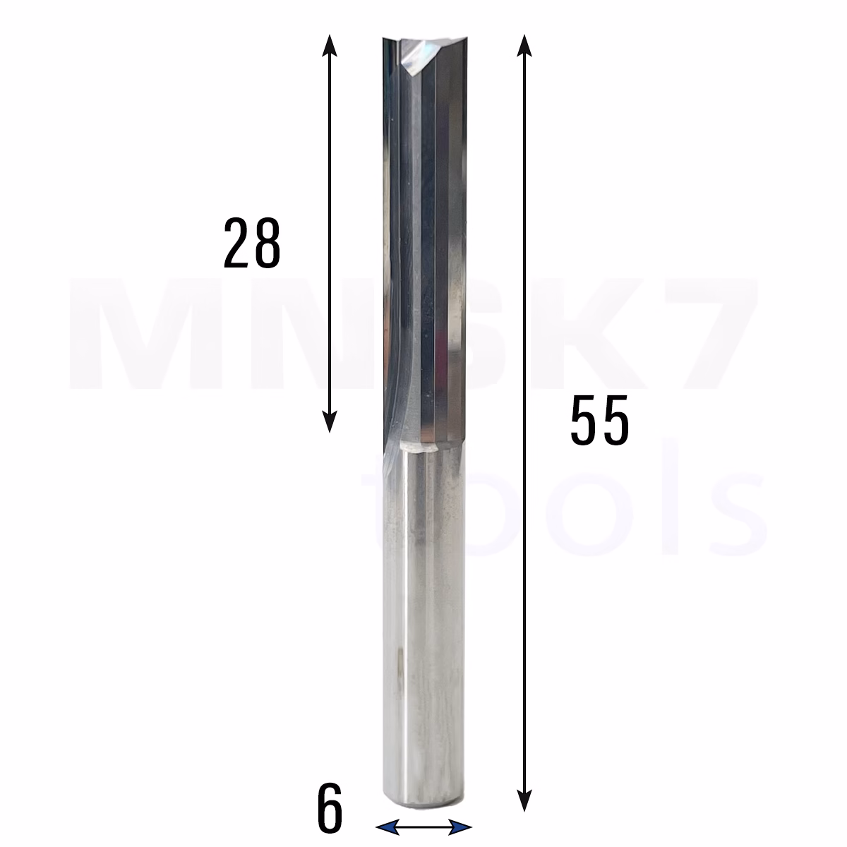 Frez prosty do drewna 2P | fi 6 mm x 28 mm x 55 mm | CNC VHM