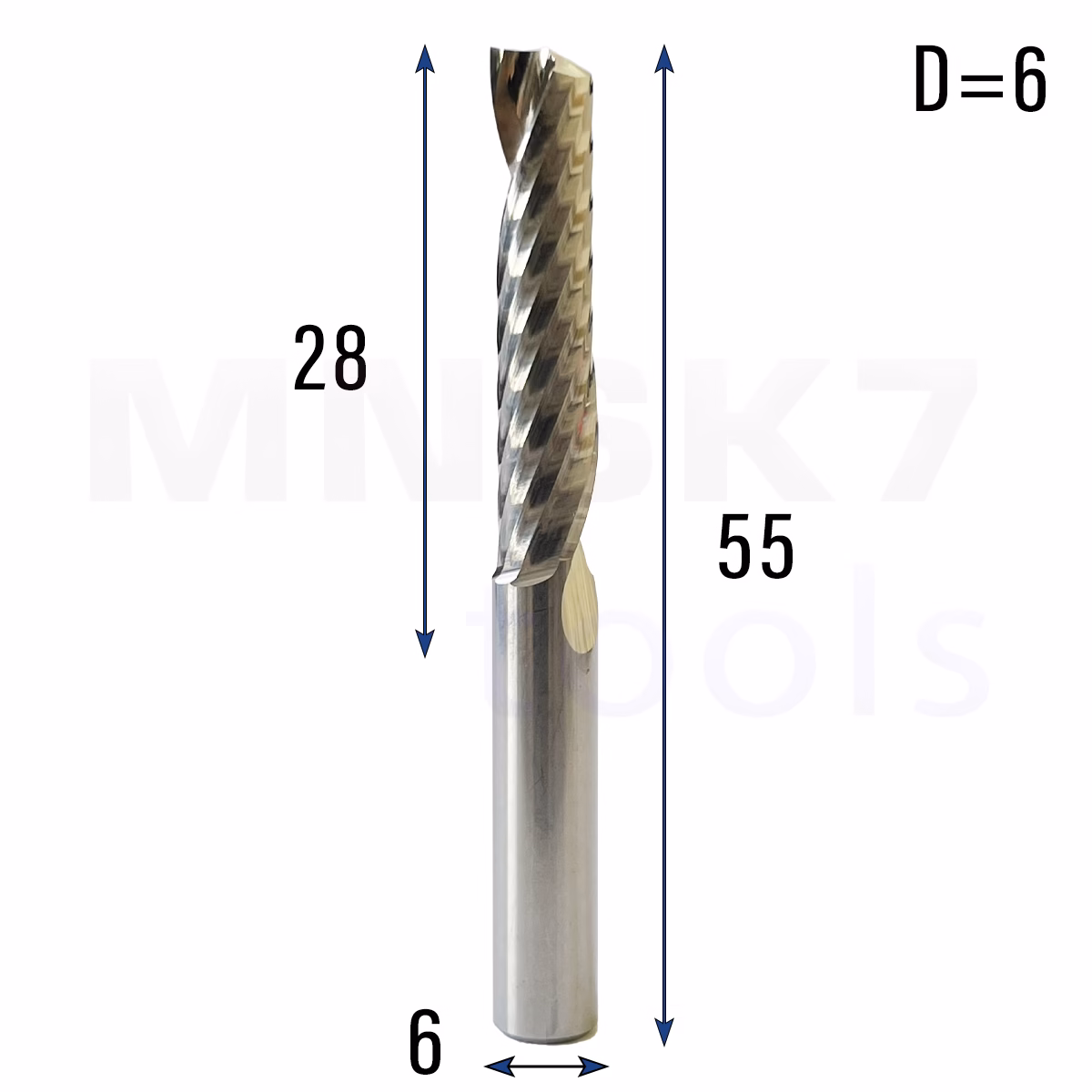 Frez uniwersalny jednopiórowy 1P | fi 6 x 28 x 55 | VHM CNC | Polerowany