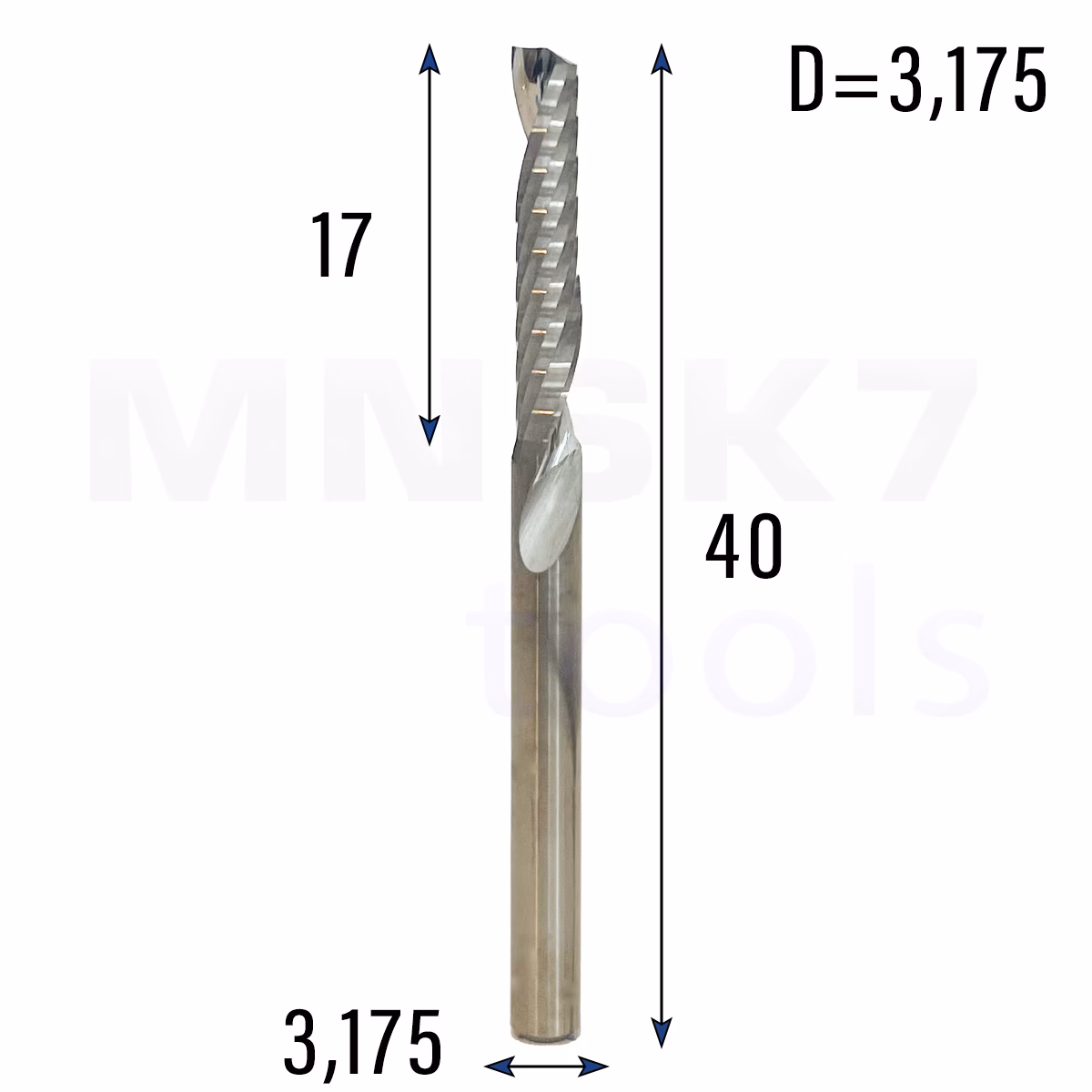 Frez uniwersalny jednopiórowy 1P | fi 3.175 x 17 x 40 | VHM CNC | Polerowany