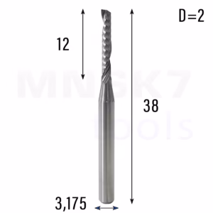 Frez uniwersalny jednopiórowy 1P | fi 2 x 12 x 38 | VHM CNC | Polerowany