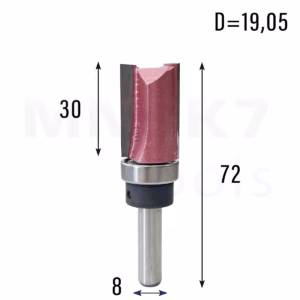 Frez prosty do drewna 2P | trzpień 8mm | fi 19,05 x 30 | VHM | z łożyskiem