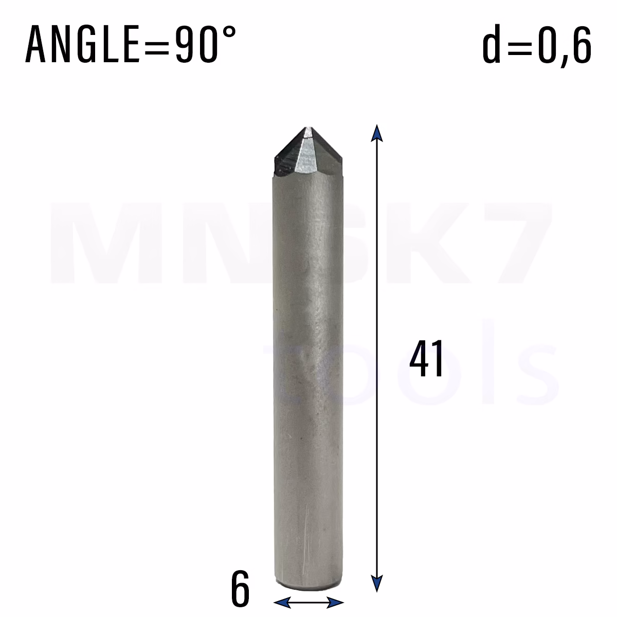 Frez diamentowy PCD do granitu | trzpień 6 mm | fi 0,6 x 41 | 90° | CNC