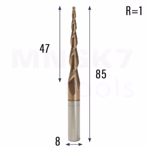 Frez stożkowy kulowy 3D | 8 x 47 x 85 | R1 | HRC55 | 3.65°
