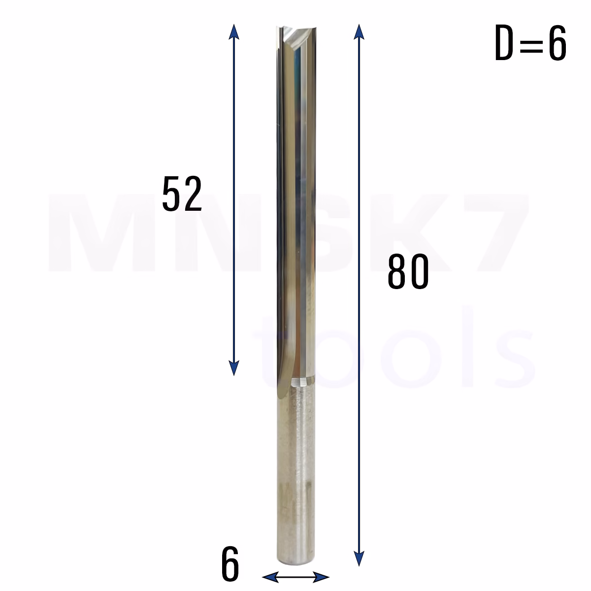 Frez prosty do drewna 2P | fi 6 mm x 52 mm x 80 mm | CNC VHM