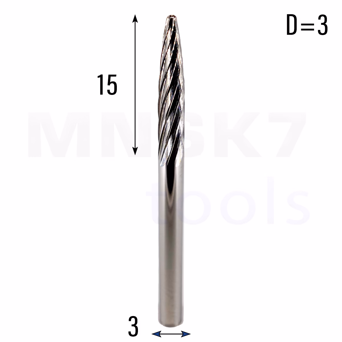 Frez pilnik obrotowy do metalu | 3 mm * 3 mm | VHM HRC 65 | Typ F