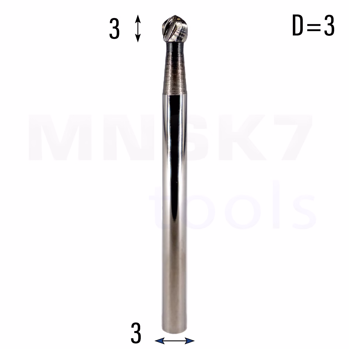 Frez pilnik obrotowy do metalu | 3 mm * 3 mm | VHM HRC 65 | Typ D