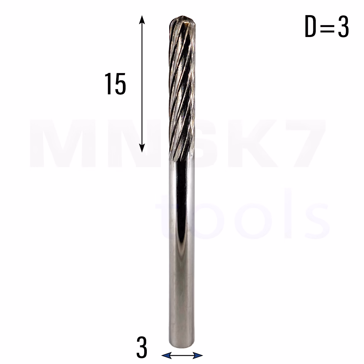 Frez pilnik obrotowy do metalu | 3 mm * 3 mm | VHM HRC 65 | Typ C