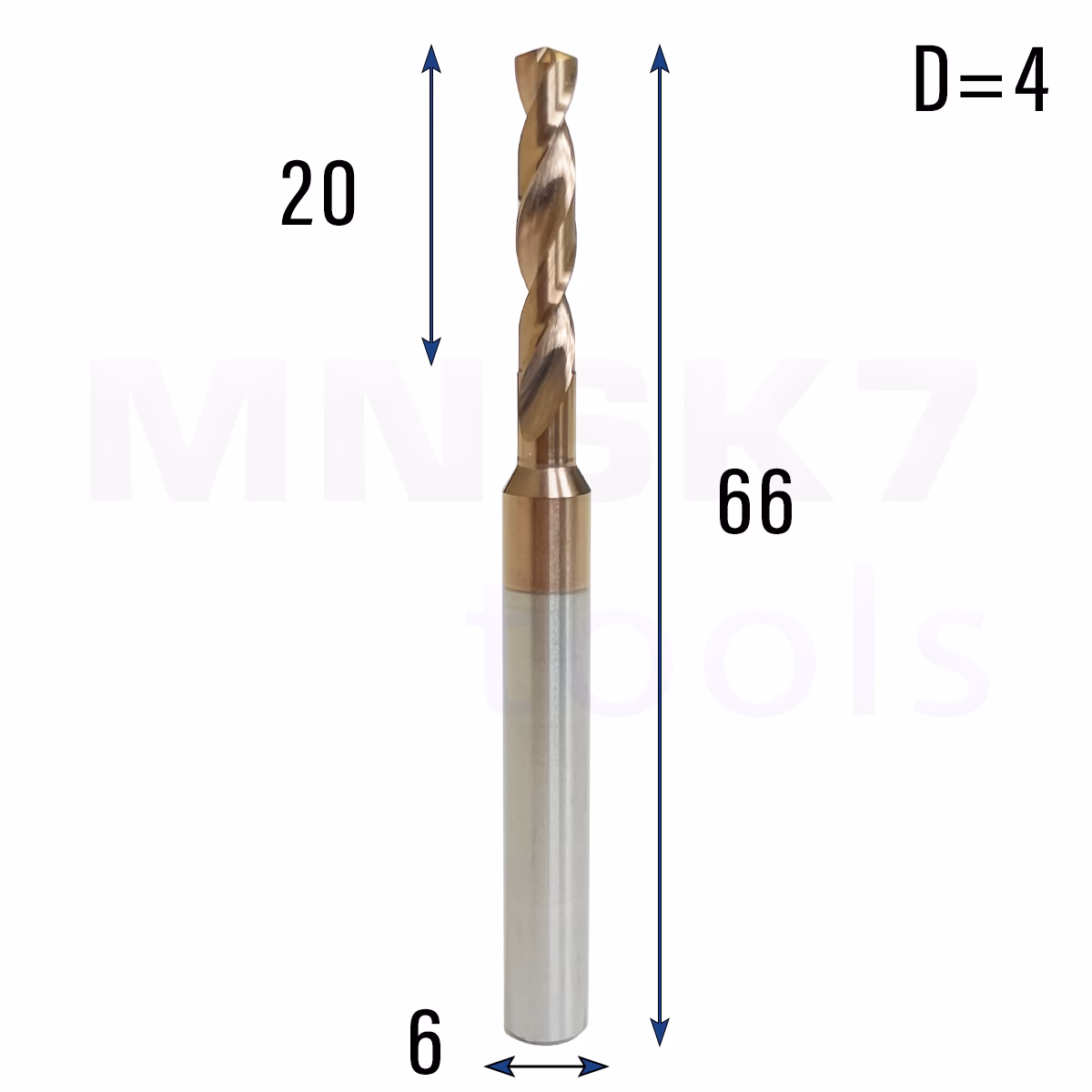 Frez wiertło CNC | fi 4 mm x 6 mm x 66 mm | VHM HRC65 | TiSiN