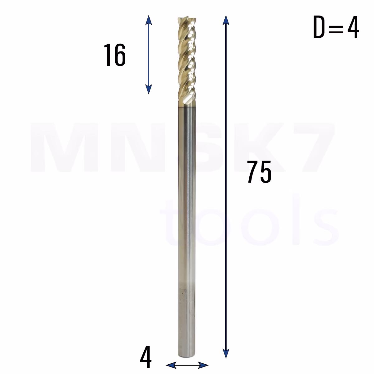 Frez palcowy do metalu 4P | fi 4 mm * 75 mm | CNC VHM HRC 65