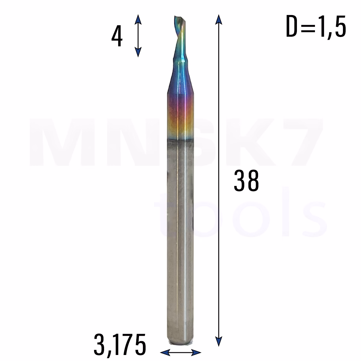 Frez jednopiórowy do aluminium 1P | fi 1.5 x 4 x 38 | CNC VHM HRC 55 | DLC