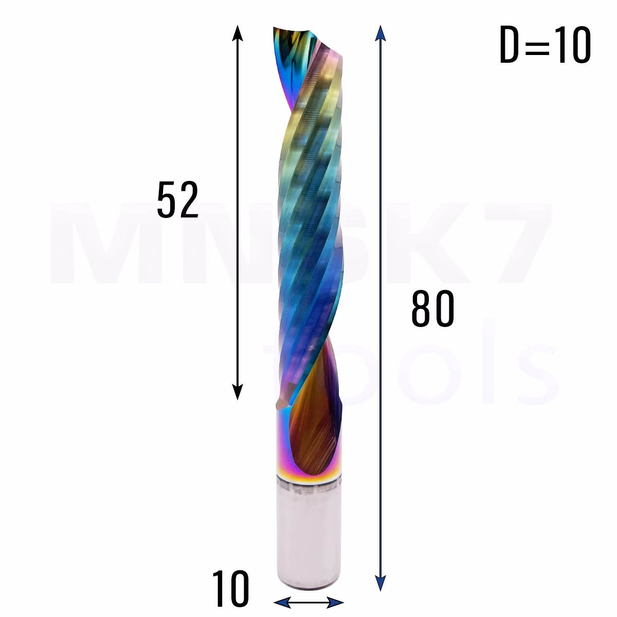 Frez jednopiórowy do aluminium 1P | fi 10 x 52 x 80 | CNC VHM HRC 55 | DLC