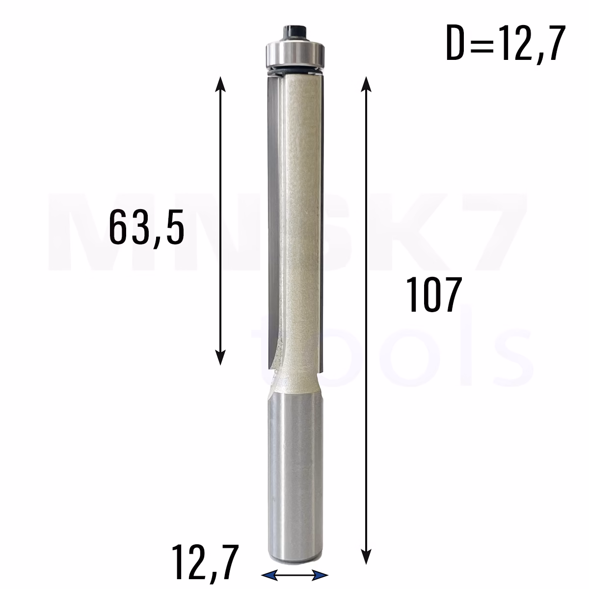 Frez prosty do drewna 2P | trzpień 12,7 mm | fi 12,7 x 63,5 | z łożyskiem