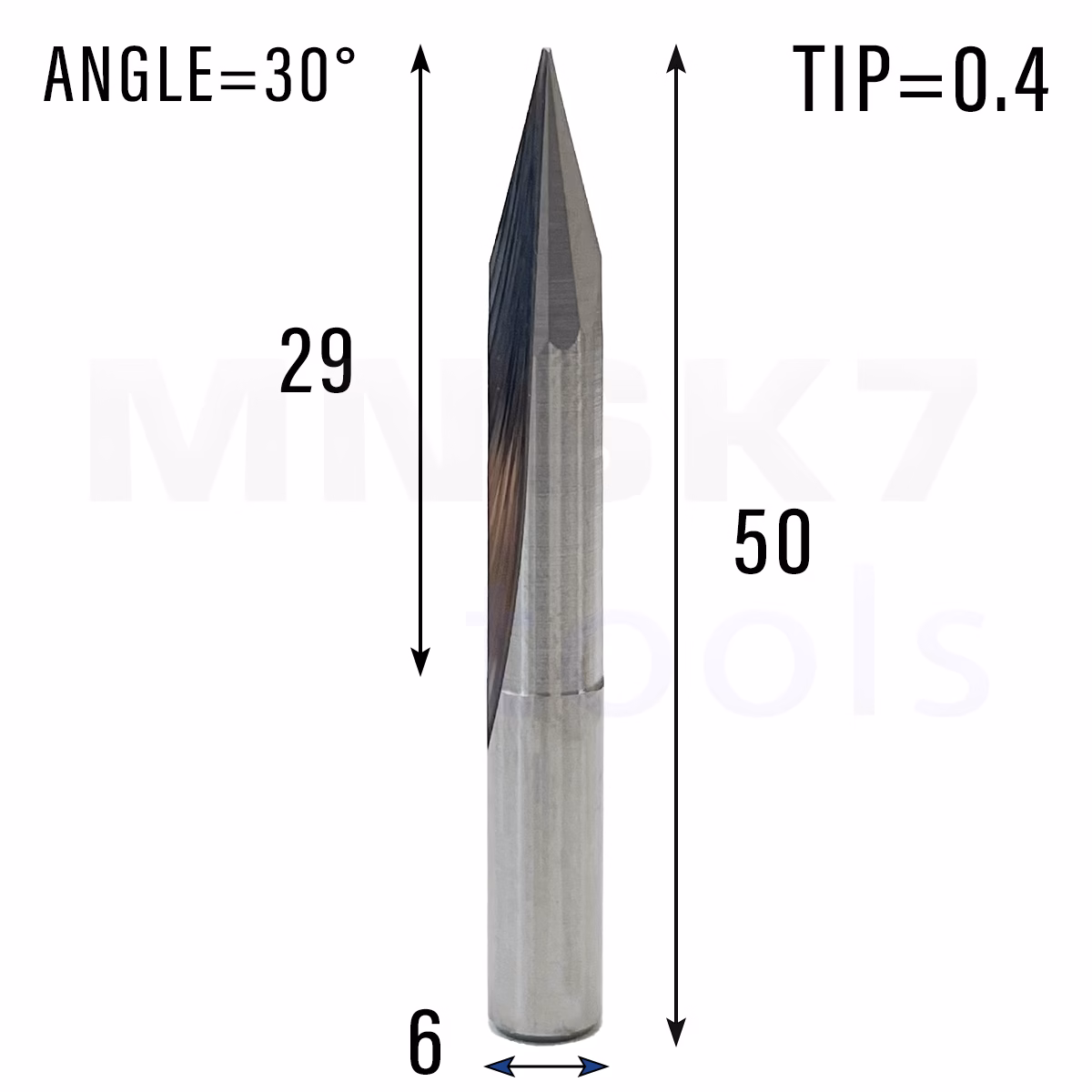 Frez grawer 2P | trzpień 6 | fi 0,4 x 29 x 50 | 30 stopni | VHM CNC