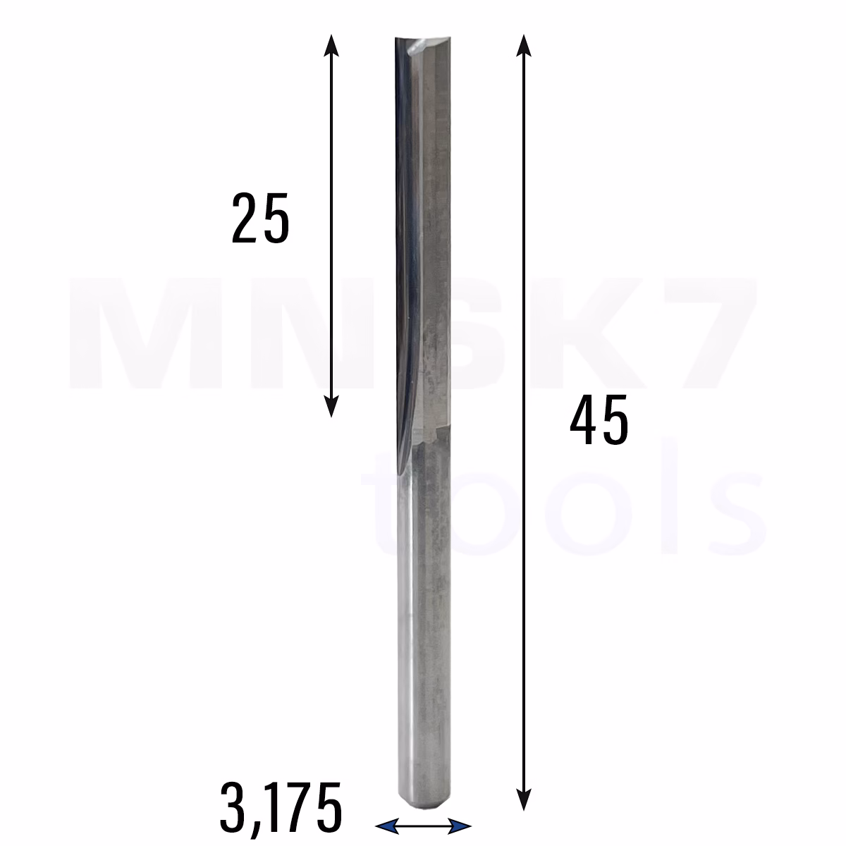 Frez prosty do drewna 2P | fi 3.175 mm x 25 mm x 45 mm | CNC VHM