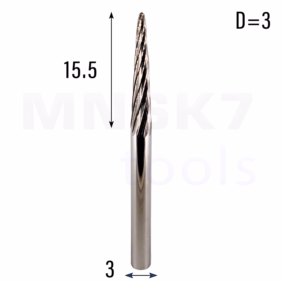 Frez pilnik obrotowy do metalu | 3 mm * 3 mm | VHM HRC 65 | Typ L