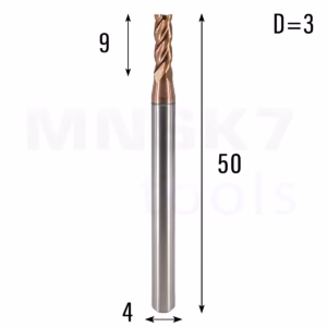 Frez palcowy do metalu 4P | fi 3 mm * 50 mm | CNC VHM HRC 55